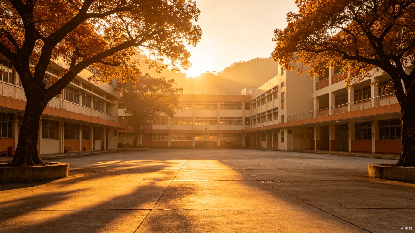 日落時分的校園全景，象徵支援的起點與溫度